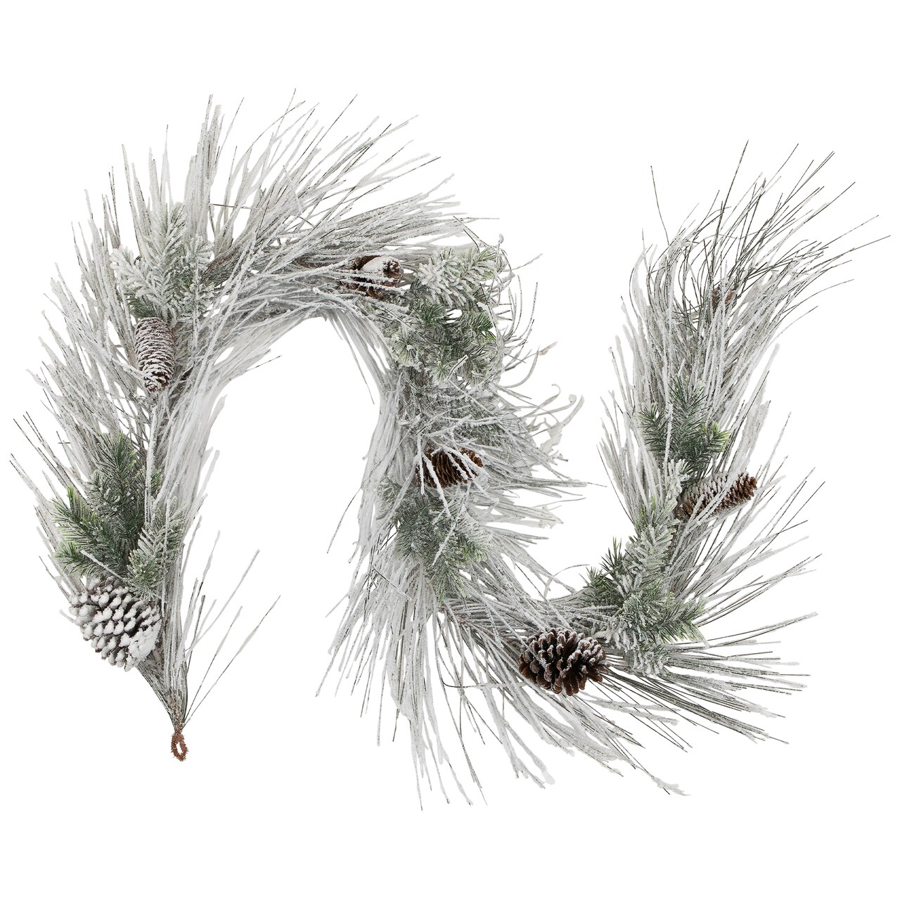 Darice Flocked Long Needle Pine and Pinecone Artificial Christmas Garland - 6’ x 8” - Unlit